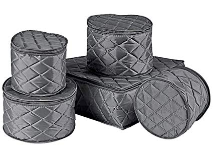 LAMINET 5 Piece Quilted Dinnerware Storage Starter Set - Includes 4 Plate Cases & 1 Cup Case with our EXCLUSIVE Knockdown Dividers - GREY
