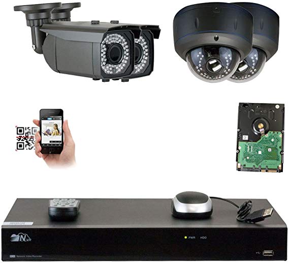 GW Security 5MP (2592x1920p) 8Ch 4K NVR Home Security Camera System - HD 1920p 2.8~12mm Varifocal Zoom Waterproof (2) Bullet and (2) Dome PoE IP Camera - 5 Megapixel (3,000,000 more pixels than 1080P)