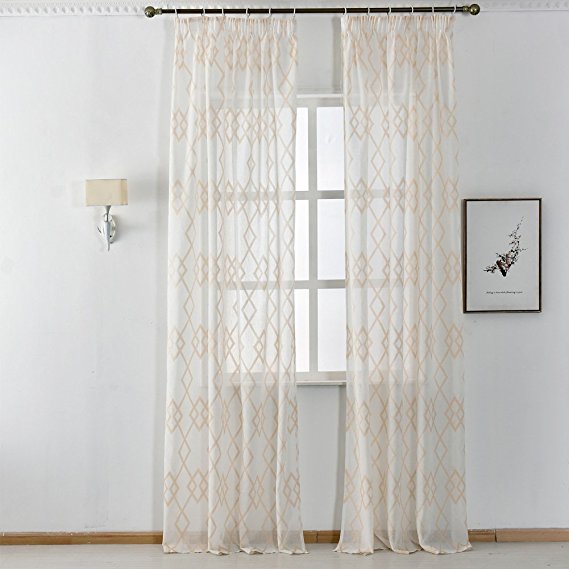 NAPEARL Faux Linen Semi-Sheer Curtain Panel Set of 2 Pieces (52"Wx96"L, Cream)