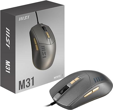 MSI M31 WIRED MOUSE - Optical Sensor, Symmetrical design, 3M  Clicks, 7-Buttons, 1.5m with Gold-Plated Connector and 170g weight with cable