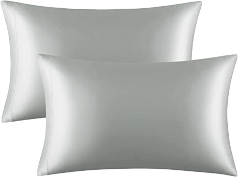 EXQ Home Satin Pillowcase for Hair and Skin,Cooling Pillow Cases King Size Pillow Case Set of 2 Satin Pillow Covers with Envelope Closure Silver Grey (20x40 inches)