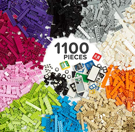 1100 Piece Building Bricks Kit with Wheels, Tires, Axles, Windows and Doors Pieces - Pastel Colors - Compatible with All Major Brands