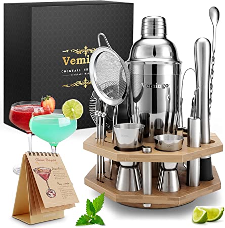 Cocktail Making Set,Cocktail Shaker Set 750ml Cocktail Shakers with Rotating Stand, Perfect Bartender Kit for Home and Bar Tools Set Strainer, Jigger, Mixing Spoon, Recipes, Great Kit Gift (20PCS)