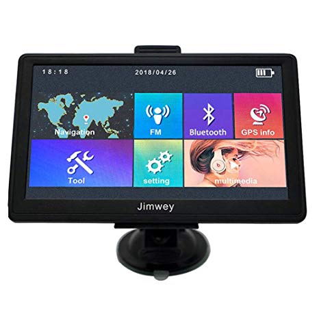 Navigation Systems Car, Jimwey 7 inch Bluetooth 8GB 256MB GPS Navigation Car/Truck, Speed Camera Alerts, Capacitive Touch Screen Pre-Loaded US/CA/MX 2018 Maps (Bluetooth 7 Inch)