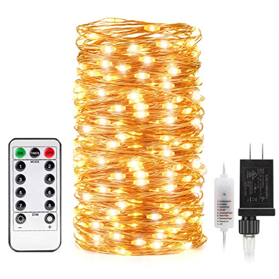 Kohree String LED Copper Wire Fairy Christmas Remote Control, 66ft/20M 200LEDs, UL Listed Seasonal Decor Rope Lights for Holiday, Wedding, Parties, Warm White