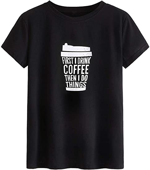 Milumia Women Casual Cute Round Neck Coffee Cup Print Basic Short Sleeve Tee T-Shirts Top