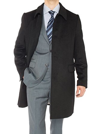 Luciano Natazzi Men's Cashmere Topcoat Classic Knee Length Trench Coat Overcoat
