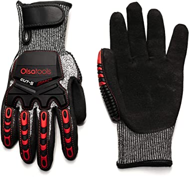 Olsa Tools Mechanic Gloves, Highly Cut Resistant, Cut Level 3 (X-Large) | Mechanics Gloves | Sandy Nitrile | Cut Resistant Work Gloves | Tear and Abrasion-Resistant | Impact Gloves