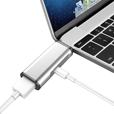 Oittm 14.5V USB 3.1 Type-C Male to USB 3.0 Type-A Female with Type-C Charging Port for MacBook Devices, Silver