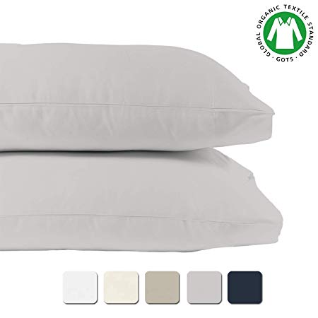 BIOWEAVES 100% Organic Cotton King Pillow Cases 300 Thread Count Soft Sateen Weave GOTS Certified – King Size, Set of 2, Light Grey