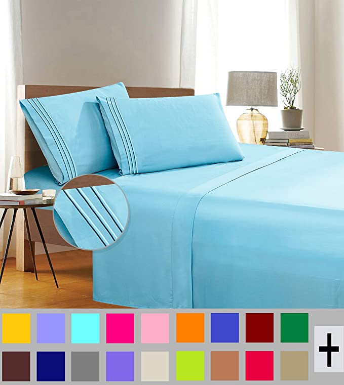 Elegant Comfort 1500 Thread Count Wrinkle & Fade Resistant Egyptian Quality 4-Piece Bed Sheet Set Ultra Soft Luxurious Set Includes Flat Sheet, Fitted Sheet and 2 Pillowcases, Full Size, Aqua Wish