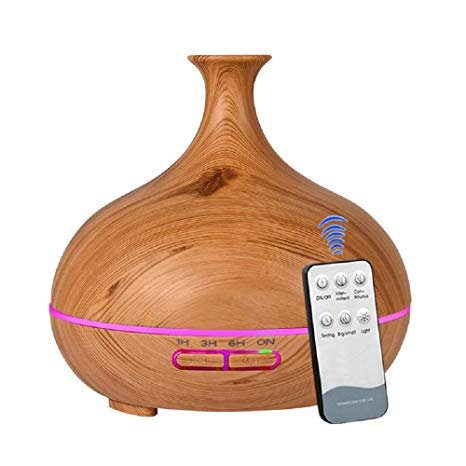 KEJIAHE 300ml Ultrasonic Air Humidifier, Wooden Grain Aromatherapy Essential Oils Diffuser Cool Mist Maker with Remote Control, 7 Color Changing LED Night Lights for Home Yoga Spa