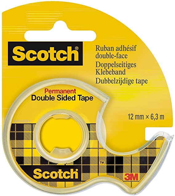 Scotch Double-Sided Adhesive Tape, Ideal for crafting, gift wrapping and scrap booking, 12 mm x 6.3 m, Transparent Pack of 1