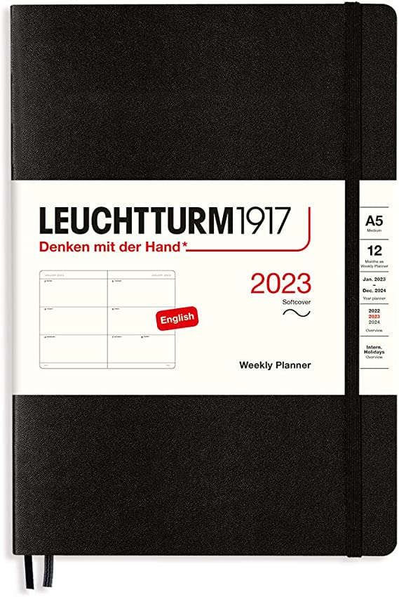 Black, Weekly Planner, Softcover, Medium (A5) 2023, English - Leuchtturm1917