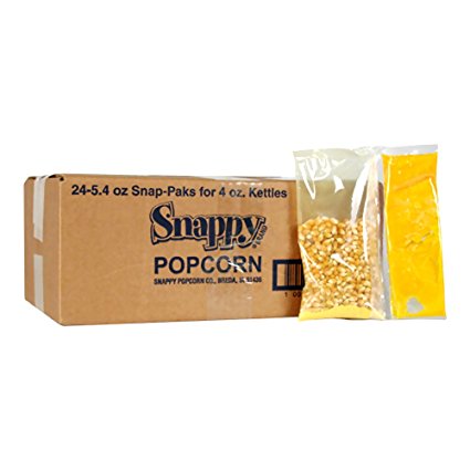 24-5.4 oz. Snap-Paks for 4 oz. Poppers - Yellow Popcorn, Coconut Oil, Buttery Flavored Salt by Snappy Popcorn