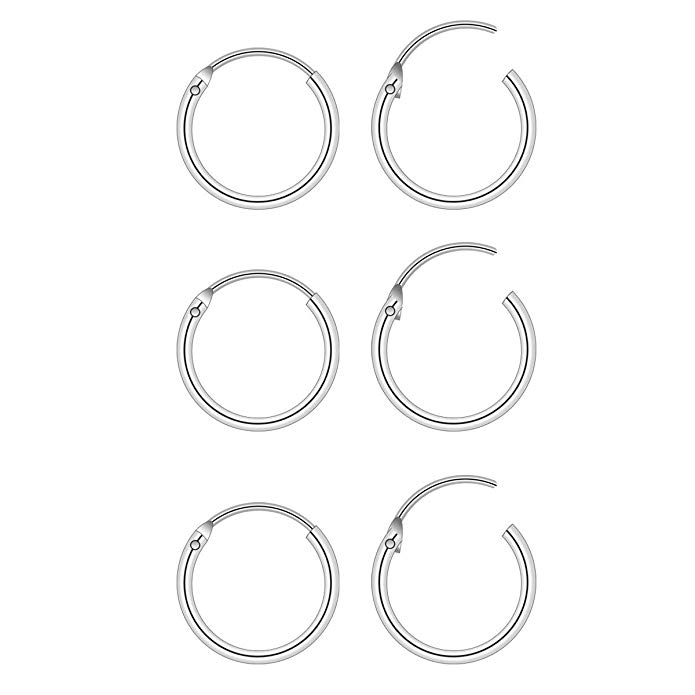 CZCCZC Silver Hoop Earrings Silver Stud Earrings, 16G 8-12 mm Cartilage Earrings Nose Lip Rings Body Piercing Jewelry(12 pcs A Set)
