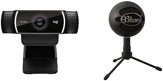 Logitech C922x Pro Stream Webcam – Full 1080p HD Camera & Blue Snowball iCE USB Mic for Recording and Streaming on PC and Mac, Cardioid Condenser Capsule, Adjustable Stand, Plug and Play – Black