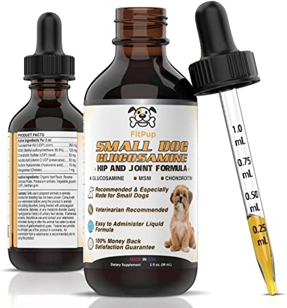 FitPup Glucosamine for Dogs - Natural Liquid 260mg Glucosamine for Small Dogs with Chondroitin, MSM, Hyaluronic Acid - 100% Safe Hip & Joint Supplement - Dog Arthritis Home Remedy Improve Flexibility