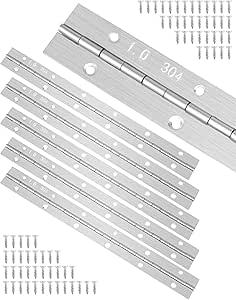 QWORK Piano Hinges, 6 Pcs 12in Heavy Duty Continuous Hinge with Holes, 304 Stainless Steel Polished Folding Continuous Piano Hinge for Cabinets Tool Boxes Boat Door Storage Box