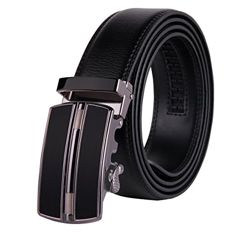 JINIU Men's Leather Belt Automatic Buckle 35mm Ratchet Dress Black Belts Boxed