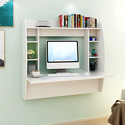 DEVAISE Wall Mounted Floating Desk with Storage / White