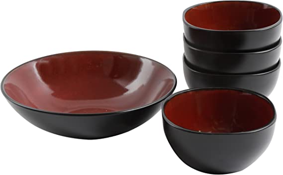 Gibson Soho Lounge Bowl Dinnerware set, 5 Piece, Red