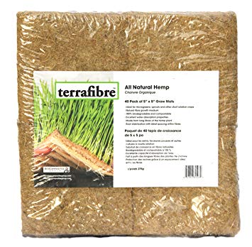 Terrafibre Hemp Grow Mat - Perfect for Microgreens, Wheatgrass, Sprouts - 40 Pack 5" x 5" (Fits 5" by 5" Growing Tray or 8 in a Standard 10" X 20" Germination Tray) Fully Biodegradable