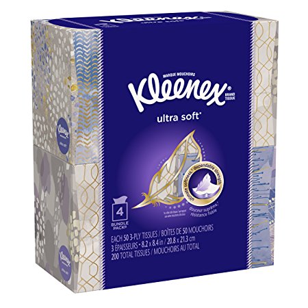 Kleenex Ultra Soft Facial Tissues, Cube Box, 50 Tissues per Cube Box, 4 Packs