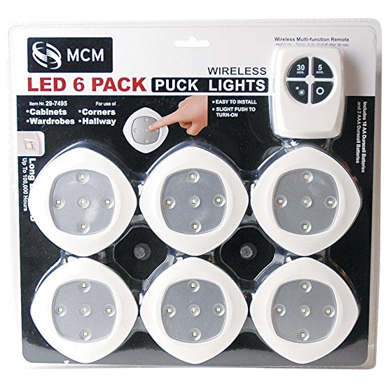 GLP0001 - LED Wireless Puck Lights with Remote and Batteries - 6 pack