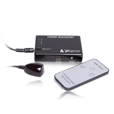 PORTTA PET0301S 3x1 Port HDMI Switch/Switcher 1080P Supports 3D with IR Wireless Remote Without Power Adapter