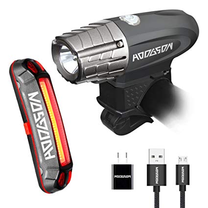 HODGSON Bike Lights 400 Lumens Bicycle Light Front and Back, USB Rechargeable Super Bright Headlight and Flashing Rear Light, IPX4 Waterproof, Easy to Install with All Accessories