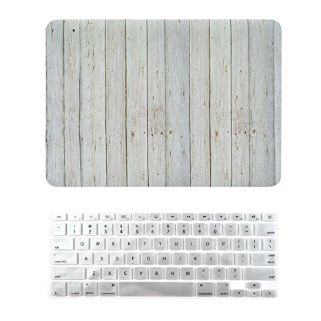 TOP CASE - 2 in 1 Bundle Deal Air 13-Inch Vertical Wood Texture Rubberized Hard Case   Keyboard Cover for MacBook Air 13" Model A1369/A1466 - White