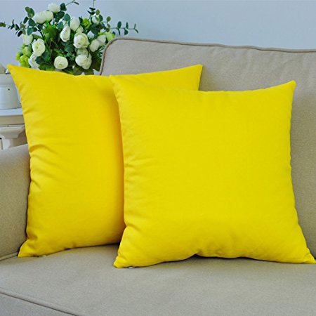 MochoHome Canvas Decorative Square Solid Throw Pillow Cover Case Pillowcase Cushion Sham - 22" x 22", Yellow