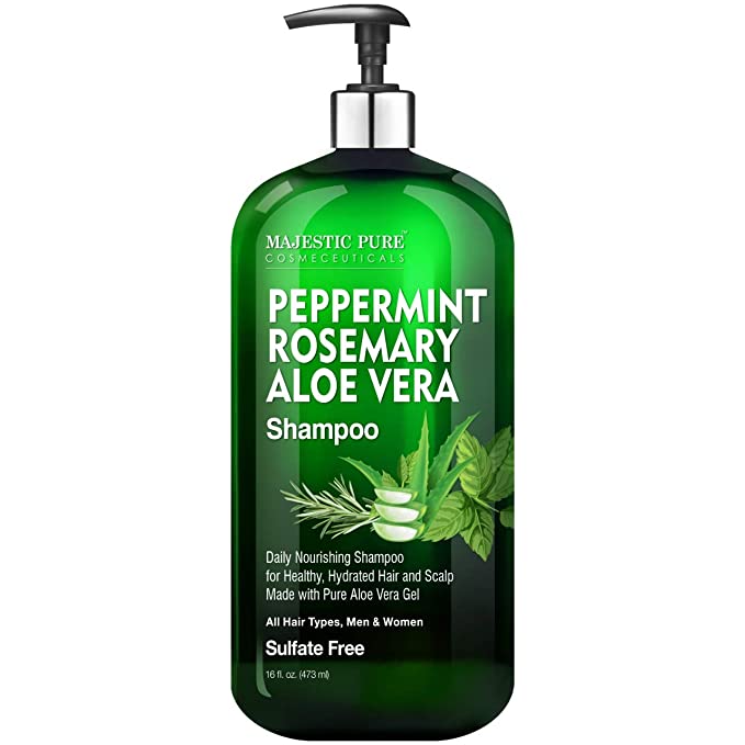 MAJESTIC PURE Peppermint Rosemary Aloe Vera Shampoo - Restorative & Nourishing , Sulfate Free, Daily Shampoo, for Men & Women - 16 fl oz