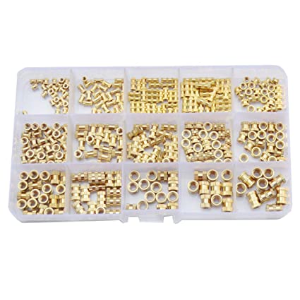 Brass Knurled Nut Female Metric Thread Insert Metal Embedment Cylinder Injection Molding Nutsert Standard Fastener Hardware Assortment Kit Set 250pcs m2 m3 m4 m5