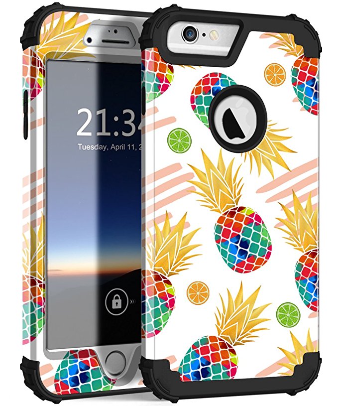 iPhone 6s Plus Case, iPhone 6 Plus Case, Hocase Heavy Duty Shockproof Protection Hard Plastic Silicone Rubber Full Body Protective Case for iPhone 6 Plus/6s Plus - Watercolor Pineapple/Black