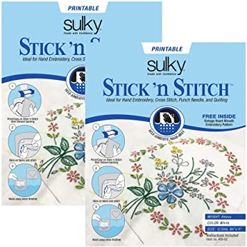 Bundle of 2 Packages of Stick N Stitch Self Adhesive Wash Away Stabilizer Twelve sheets of 8-1/2 x 11