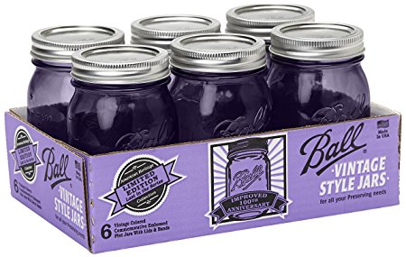 Ball Jar Ball Heritage Collection Pint Jars with Lids and Bands, Purple, Set of 6