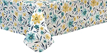 EVERYDAY LUXURIES Watercolor Floral Spill Proof Flocked 52" x 70" Oblong (Rectangle), Multi Vinyl Tablecloth