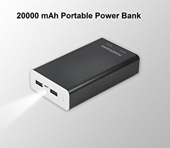 BMR 20000mAh Lithium Black Polymer Pocket Size Portable Power Bank with 2.1A Output for iPhone5, 5S, 6, 6S, iPad Air, mini, Android, Samsung Galaxy, Nexus, HTC, Blackberry, Motorola, USB Devices