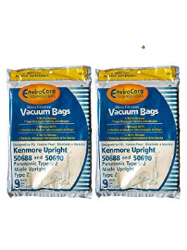 EnviroCare Replacement Vacuum Bags for Kenmore Upright Type U/L/O 50688 and 50690, Panasonic Type U-2, Miele Type Z. 9 Bags/Pack (18 Bags)
