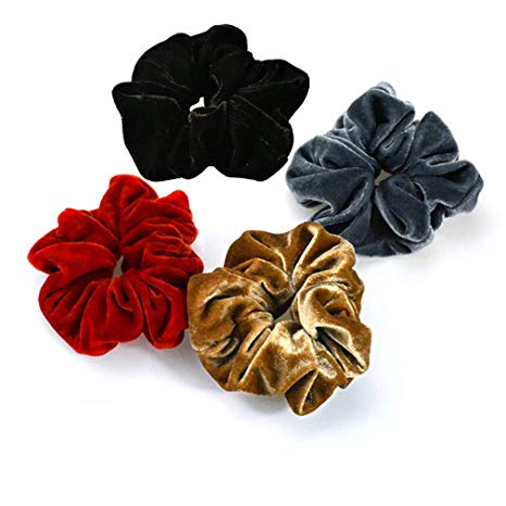 4 Pack Large Velvet Scrunchies for Hair Women Ouchless Elastic Hair Ties