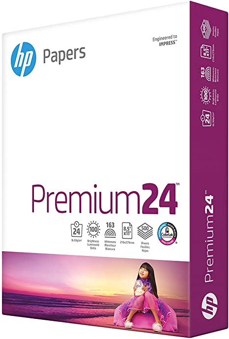 HP Printer Paper 8.5x11 Premium 24 lb 1 Ream 500 Sheets 100 Bright Made in USA FSC Certified Copy Paper HP Compatible 115300R