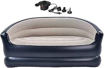 Folding Portable Inflatable Double Sofa, Lazy Flocking Two-Seater Lounge Chair with Electric Air Pump - Great for Pop Up Indoor Living Room and Outdoor Balcony, Backyard, Camping, Picnic, RV