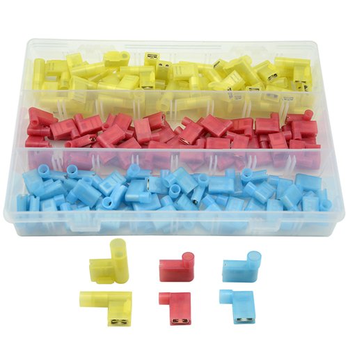 XLX 150Pcs 22-18 18-14 12-10 Gauge Nylon Flag Spade Female Insulated Quick Disconnects Electrical Crimp Terminals Connector Assortment Set(Red Blue Yellow)