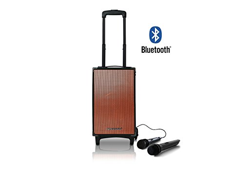 Pure Acoustics MCP-100 Extreme Portable Bluetooth Party Karaoke Machine Sound System with Telescoping Handle & Wheels - Includes Wireless Mic - Orange Grille
