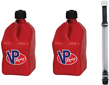 VP Racing Fuels 5-Gallon Square Motorsport Utility Container Red w/ 14" Standard Hose (2 Pack) Features Close-Trimmed Cap and Neck for Tight Seal