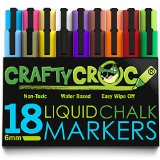 Crafty Croc Liquid Chalk Markers Jumbo 18 Pack Neon Plus Earth Colors 6mm Reversible Tip 2 Replacement Tips Included