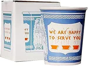 New York Ceramic Coffee Cup Mug 'We are happy to serve you', A Stylish Way to Enjoy Your Coffee, Perfect for Home or Office, Timeless Design that Lasts, Blue/White