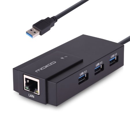 MoKo 3 Ports USB 30 Hub with RJ45 101001000 Gigabit Ethernet Converter LAN Wired Network Adapter Support Windows XP Vista Win78 3264 bit Mac OS 106 and above Linux BLACK